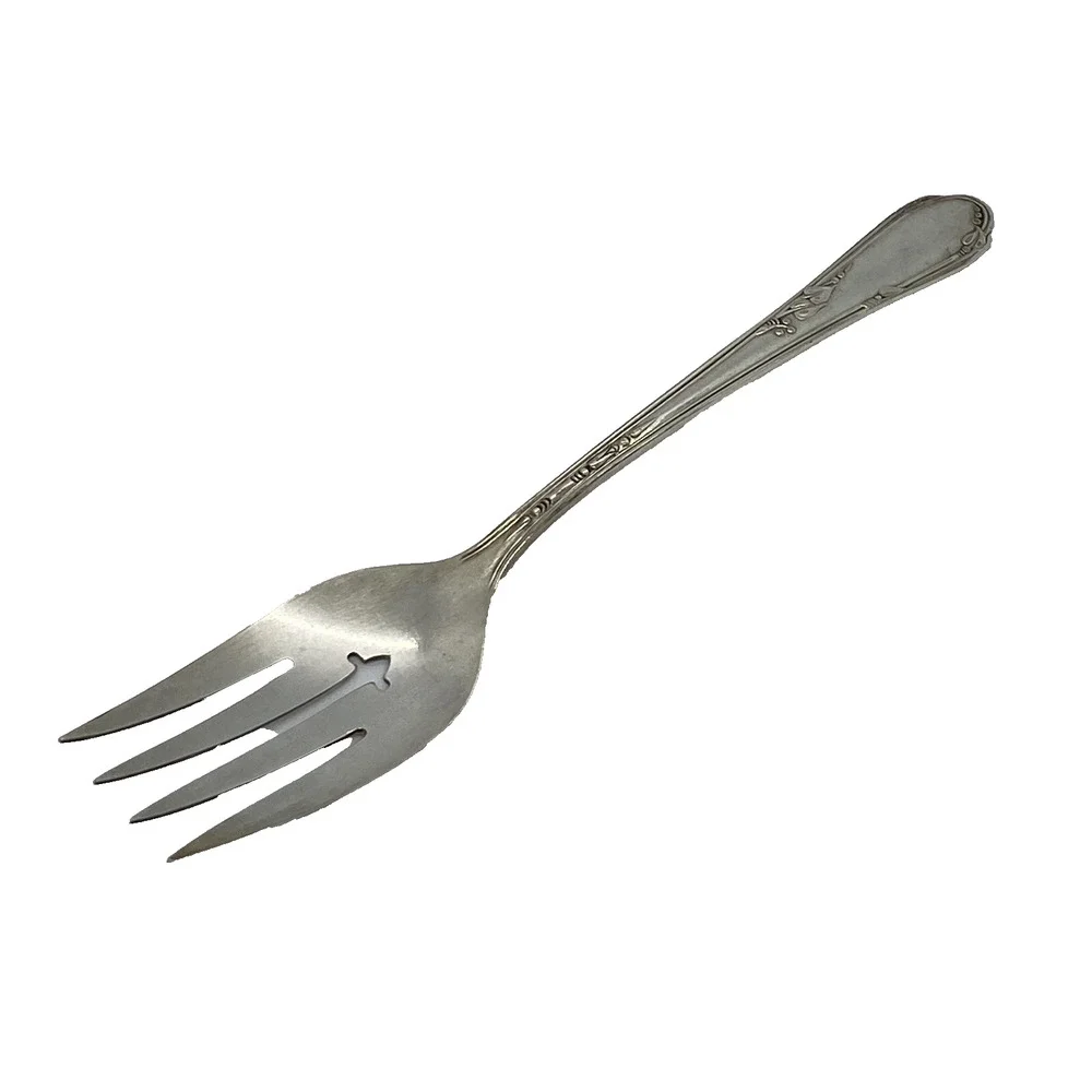 1936 Wm A Rogers A1 Meadowbrook 8” Serving Fork Silver Plate Heather Pattern